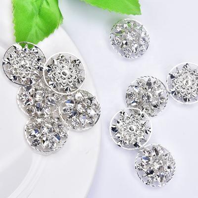 China Viable Wholesale Exquisite Round Diamond Button White Horse's Eye Rhinestone Flower Brooch Wedding Garment DIY Decoration Accessories 3cm for sale