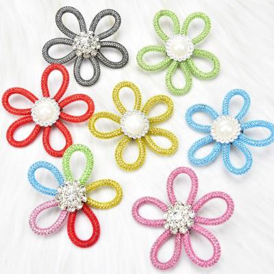 China Wholesale Flatback Rhinestone Flower Brooch Pins Women's Apparel Elegant Shawl Cute Buckle Handmade Round Bouquet Shoes Bags Accessories for sale