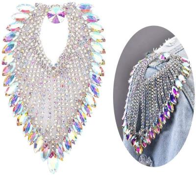 China Large 8.5*13cm Leaf Metal Claw Metal Diamond Cloth Applique Tassel Chain Eco-friendly Rhinestone Horse Eye Cloth Jacket Badge Accessories DIY Decor for sale