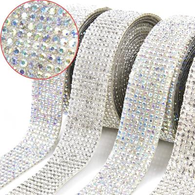 China Other New Rhinestone Trims Crystal Glass Tape Ribbon White Self Adhesive AB Beads Sticker Iron On Clothes Diy Wedding Bridal Applique for sale