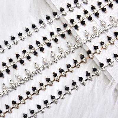 China Crystal Chain Applique For Diy Pearl Flatback Crystal Rhinestone Trim Elegant Ivory Bridal Costume Embellishment Jewelry Craft for sale