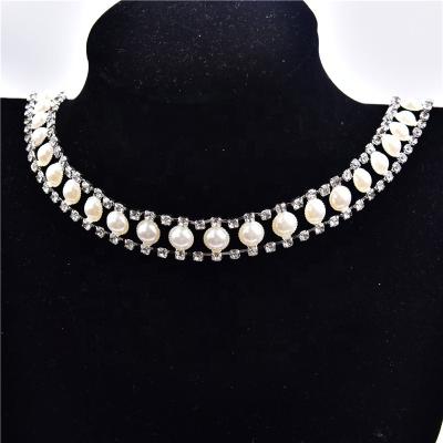 China Flatback Factory New Products 1.5cm Wide High End Pearl Chain White Exquisite Rhinestone Bracelet Hair Clip DIY Decoration Accessory Belt for sale