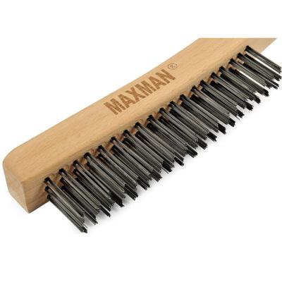 China Durable 14 Inch Wood Handle Wire Scratch Brush Heavy Duty Stainless Steel Brushes for sale