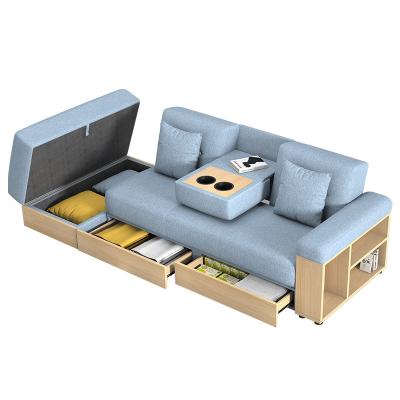 China Living Room Foldable Sofa Beds Set Simple Modern Fabric Emulsion Small Apartment Small 3 Seater Storage Sectional Sofa for sale