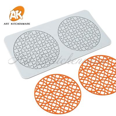 China Stocked Design Round Cake Lace Up Mat Silicone Fondant Molds Cake Decorating Tools Cake Border Mold Pastry Baking Tools LFM-117 for sale