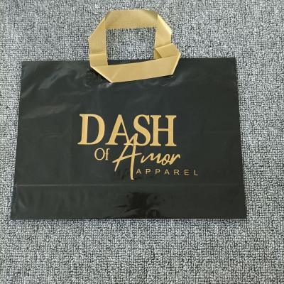 China Recyclable Wholesale Custom Black Plastic Bag With Gold Handle And Custom Printed Logo Manufacturer Shopping Plastic Bags for sale