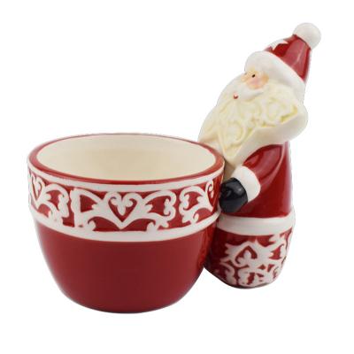 China Sustainable Factory Wholesale Relief Hand Painting Santa Claus Ceramic Storage Tub for sale