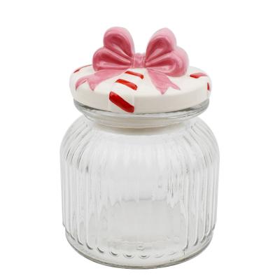 China Good Selling Sustainable Glass Ceramic Lid Box Christmas Glass Sealed Jar With Lid Storage Jar for sale