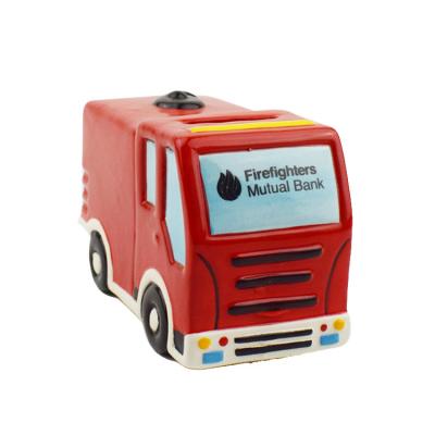 China European style factory CustomizationlogoCeramic piggy bank fire truck fire truck creative ceramic hand-painted coin bank for sale