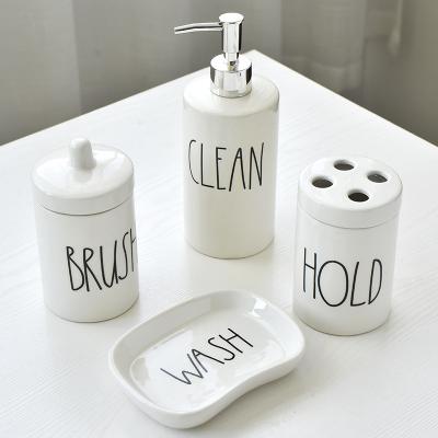 China Viable Hot Selling Single White Ceramic Bathroom Wash Set Four-Piece Wash Set Bottle Dish for sale