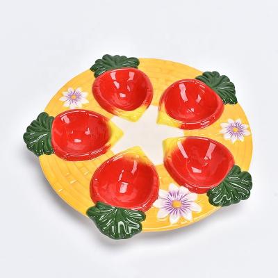 China Ceramic Easter Theme Painted Ceramic Egg Tray Kitchen Fridge Storage Ceramic Egg Tray for sale