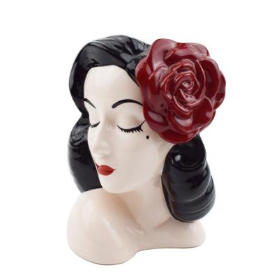 China Modern Recommend Hand Painted Beauty Modeling Flower Ceramic Container Creative Beauty Characters Modeling Crafts Ceramic Ornaments for sale