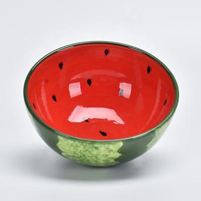 China Creative Gifts and Crafts Fruit Bowl Shape Watermelon Viable Ceramic Hand Painted Bowl Dish for sale