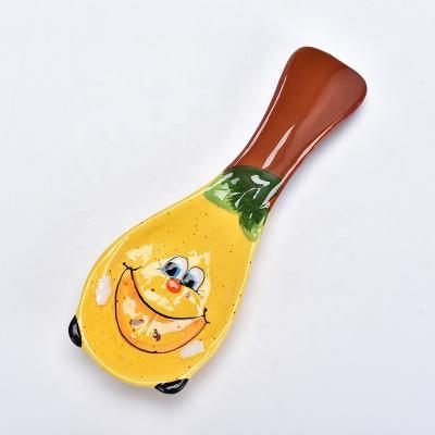 China Sustainable Ceramic Lemon Shaped Spoon Fruit Shape Dinnerware Holder Dolomite Painted Spoon for sale