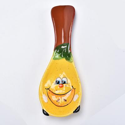 China Sustainable High Quality Ceramic Lemon Shaped Spoon Fruit Shape Tableware Holder Dolomite Painted Spoon for sale