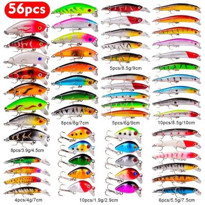 China 56pcs Hard Bass Bait Floating Carp Lure Kits Peche Leurre Fish Bait Set for sale