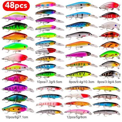 China 48pcs Fishing Lure Set Crankbait Artificial Hard Bass Bait  Fish Tackle Box for sale