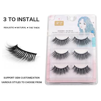 China Criss-Cross Newly Popped Cat Eye Lashes 3 Pairs Natural Fluffy Strip Short Volume Tapered Bulk for sale