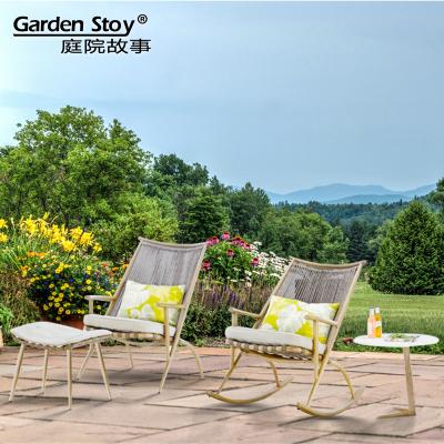 China Eco-freindly Gander story Patio Rattan Wicker Aluminum Rocking Chair Recliner Outdoor Swing Garden Restaurant Rocking Chair for sale