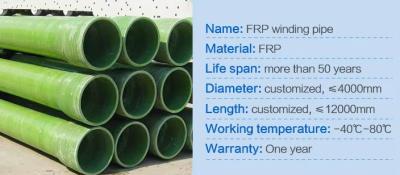 China Smooth Round Grp Frp Fiberglass Reinforced Plastic Pipe Winding Pipe 4000mm for sale