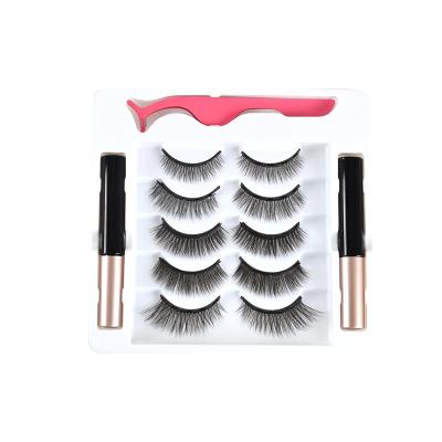 China Long Natural Hot Sale Private Label 5 Pairs / Set Magnetic Eyelashes With Eyeliner for sale