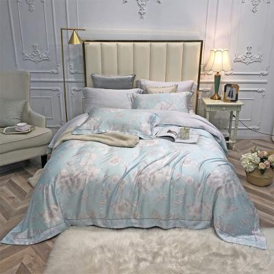 China Anti-static 100% lyocell Tencel printing four-piece suit bedspread borders bedding set bedsheet for hotel home for sale