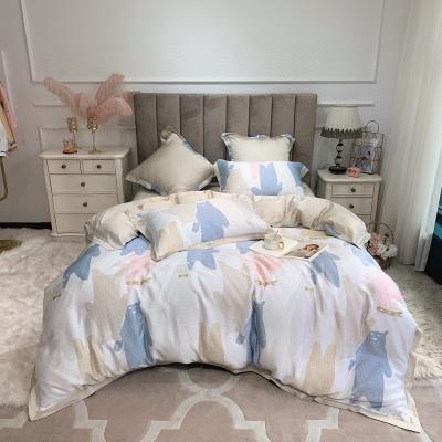 China 80S Tencel Anti-Static Bedding Bear Digital Printing Handsome Throw Painted Comforter Cover Four Piece Sheet Set for sale