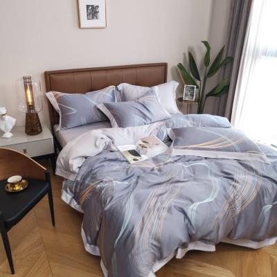 China 60S lyocell Nondisposable Lanjing Tencel digital printing silk bare spring four piece set of ice sleep comforter cover and summer bedding for sale