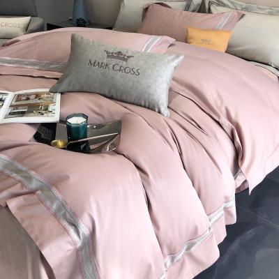 China Simple and Exquisite Modern Style 100S Nondisposable Pure Cotton Four Piece Embroidery Set Delicate and Soft Solid Color Comforter Cover Bedding for sale