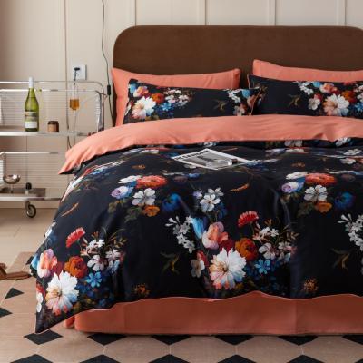 China Nondisposable Cotton Printed Long Staple Cotton Four Piece Set 60S Cotton Quilt Cover Sheet Bedding Pastoral Style Double Nordic for sale