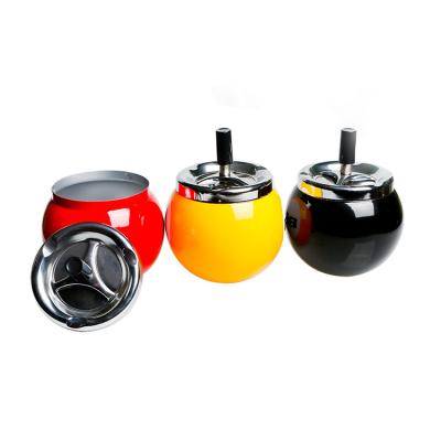 China Fancy Handmade Stainless Steel Ball Mini Outdoor Pocket Ashtray With Cover for sale