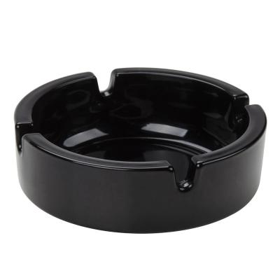 China OEM Black Round Stackable Glass Cigar Ashtray By Arc Cardinal 4 1/4inchesX3 1/2inchesX1 3/8inches for sale