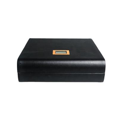 China Fashionable Fiber Leather Travel Carbon Cigar Box Digital Hygrometer 20CT Portable Wooden Cigar Humidor for sale