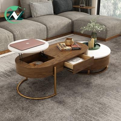 China Nordic Convertible Gold Extendable Table Living Room Style Wood Coffee Tables Set Luxury Nesting Coffee Table for sale