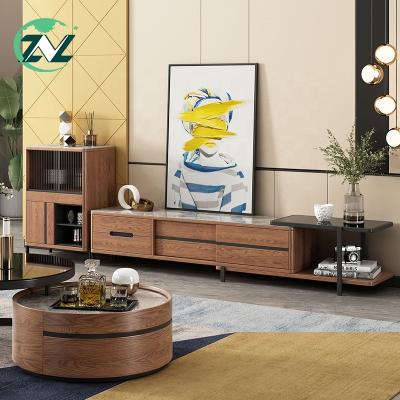 China Modern Adjustable Walnut Cabinet Adjustable Wood Furniture Marble TV Stand (Other) for sale