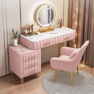 China Cute Mirror Girl Adjustable Table LED Makeup Dresser (Other) Marble with Stainless Steel Frame and Stool Dresser Set for sale