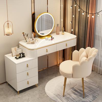 China (Other)Adjustable Dresser Dresser Dresser LED Mirror Designs Modern White MDF With Metal And Stool Dresser Set for sale