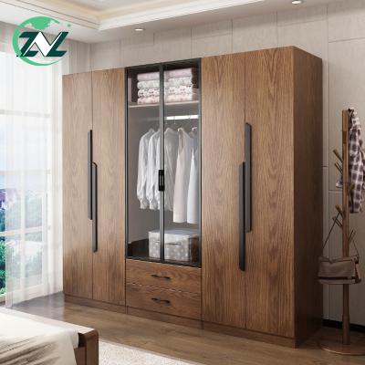 China Wardrobe Large Capacity Modern Nordic Cabinet Armoire Design Bedrooms Wooden Glass Wardrobe for sale