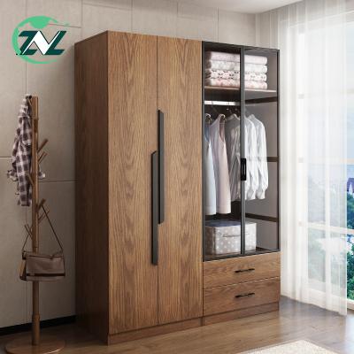 China Large Capacity Wooden 4 Door Cabinet Combination Bedroom Clothes Set With Glass Door for sale