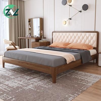 China Solid Wood Frame Backrest Wooden Bed (Other) Leather Bed Household Apartment Adjustable Wooden Bed for sale