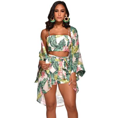 China New Product Q235 2021 Breathable Three Piece Set Halter Fashion Cloat Floral Printing Sexy Pants for sale