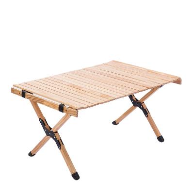 China Modern Outdoor Camping Folding Table Wooden Portable Garden Egg Roll Picnic Desk for sale