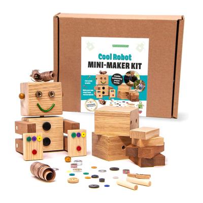 China Eco Friendly Eco Friendly Woodworking Kits Build Your Own Wooden Construction Crazy Cool Mini Maker Kits Mini Robot Rod Activity Makers for sale