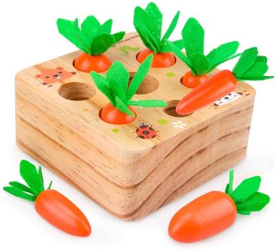 China Pine Montessori Toys Baby Year F Pull Carrot Set Wooden Toy Shape Matching Puzzle Educational Game Toys For Children Gift for sale