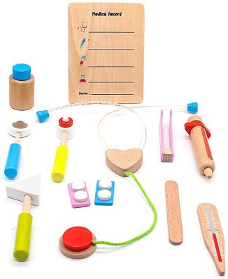 China Preschool Pretend Play Toy Doctor Set Medical Kit Early Education Wooden Role Doctor Play Set Toys for Toddlers Kids Children 3 4 5 6 7 Years Old 12 Pcs for sale