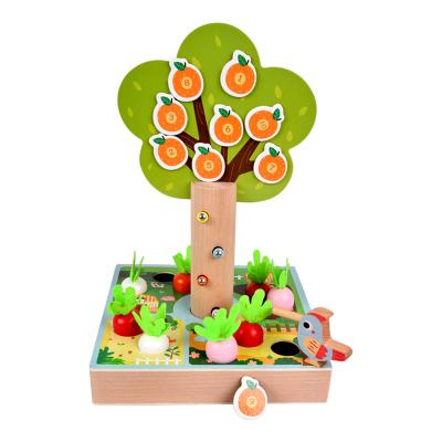 China Cartoon Wooden Toy Montessori Pull Harvest Carrots Shapes Size Matching Toy Educational Wooden Magnetic Fishing Game For Kids for sale