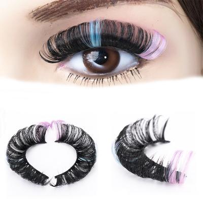 China Natural Colored Russian Short D Loop Strip Russian Two Tone Lashes Colorful Lashes3d Wholesale for sale