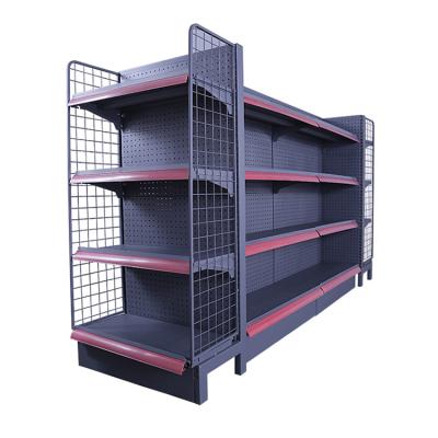 China Single / Double Side Perforated Stainless Steel Shelves Supermarket Shelves Metal Display Stands for sale