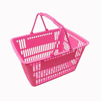 중국 Eco-friendly PP 28l Retail Two Handle Super Market Pink Shopping Hand Basket For Shopping 판매용