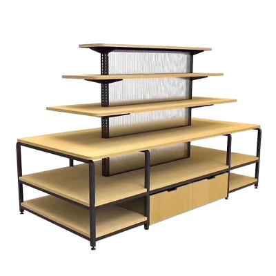 China Retail Side Shop Display Rack Wood and Metal Steel Shelf Single/Double Shelving Units for Pepsi for sale